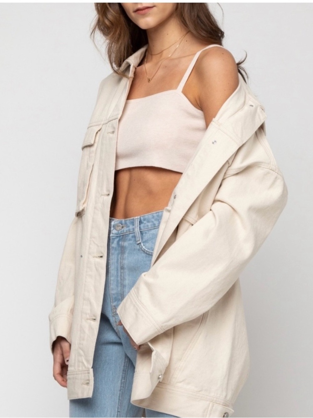 OAK + FORT Cream Oversized Jean Jacket